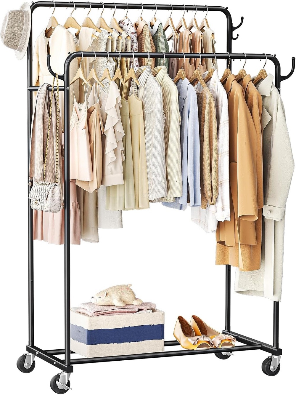 Adjustable Double Garment Rack in Black - Home Storage & Organization